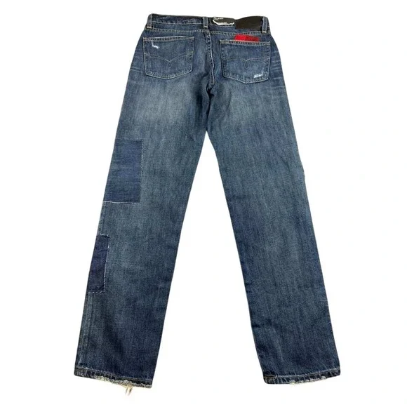 Lauren Ralph Lauren Jeans Women 00 Relaxed Taper Patchwork Blue Plaid Lace Denim
